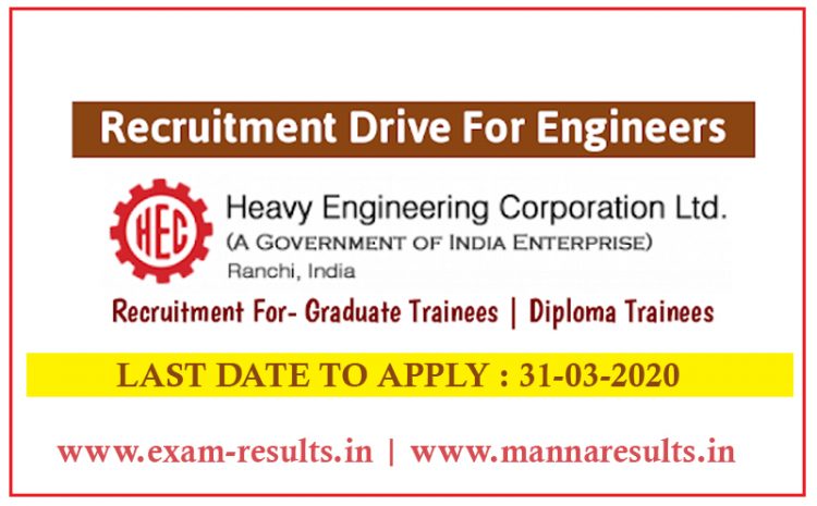 HEC Ltd Recruitment 2020 169 Graduate & Technician (Diploma) Trainee Vacancy